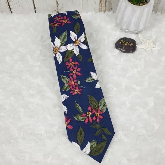Dockers Floral Cotton Tie Blue - Picture 4 of 7